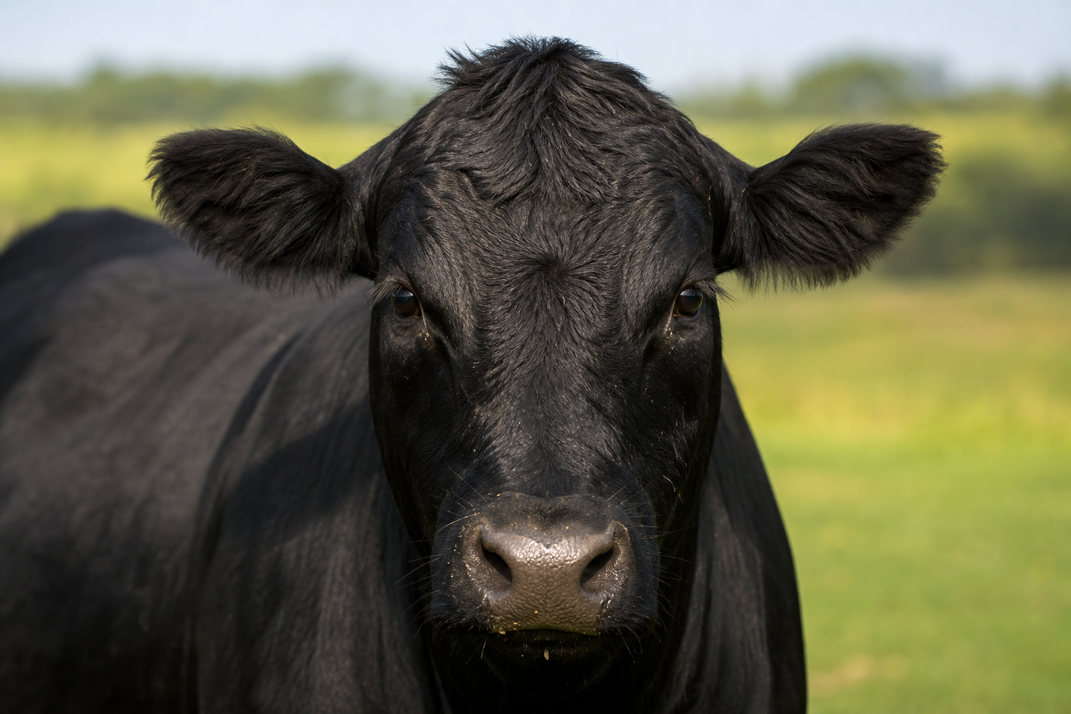 Black Angus Cow Head Shot